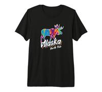 Souvenir de Arte Retro Colorido de Alce del Polo Norte de Alaska Camiseta Premium