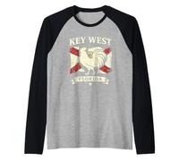 Souvenir de Gallo de los Cayos de Florida con diseño de Bandera de Key West Florida Camiseta Manga Raglan