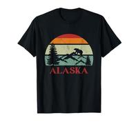 Souvenir retro de Alaska con las montañas al atardecer y el oso pardo Camiseta