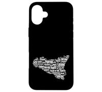 Souvenir Sicilia con Mapa e Nomi città siciliane Italia Carcasa para iPhone 16 Plus