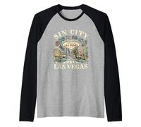 Souvenir Vintage de Las Vegas Sin City Nevada Retro Las Vegas Camiseta Manga Raglan