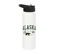 Souvenir vintage de oso amante de la naturaleza de Alaska The Last Frontier Stainless Steel Insulated Water Bottle