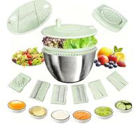 Souvik Centrifugadora de Lechuga 5L en Acero Inoxidable - Escurridor de Ensalada Grande con Tapa, Base Antideslizante, 6 Accesorios, Apta para Lavavajillas, Lavar y Escurrir Las Ensaladas