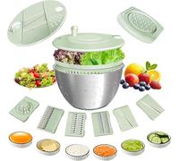 Souvik Centrifugadora de Lechuga en Acero Inoxidable, 5L Grande Escurridor de Ensalada con Tapa, Base Antideslizante, 6 Accesorios, Apta para Lavavajillas, Escurridor Verduras