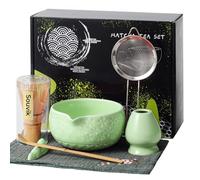 Souvik Matcha Set 7 Piezas - Kit de Matcha Japonés para Ceremonia con Cuenco Verde con Boquilla, Batidor de Bambú, y Accesorios - Ideal para Matcha Latte, Desayuno o Regalo