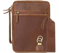 Sovereign-Gear Funda grande de cuero para la Biblia - Piel de búfalo auténtica con asa, cremallera, bolsillos de almacenamiento, marcapáginas y soporte compatible con AirTag - Elegante funda de