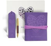 Sovereign-Gear Set de regalo diario de cuero de búfalo repujado con corazón morado, marcapáginas y bolígrafo. Diario romántico en caja premium para San Valentín, aniversario o cumpleaños.