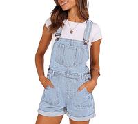 Sovoyontee Mono de mezclilla para mujer, con tirantes, pantalones cortos, 727 Azul Cielo, L