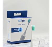 SoWash - Cabezales de repuesto para cepillo de dientes Sonic Travel - Paquete de 4 cabezales - Cerdas Dupont medianas + 4 tapas de cabezal