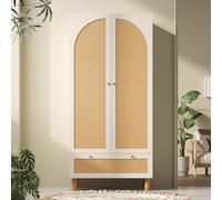 Soweiz Armario con 2 puertas y ratán, con cajón grande, estantes ajustables en altura y barra para colgar ropa, protección antivuelco, 180 x 85 x 52 cm (alto x ancho x profundidad)