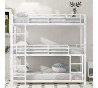 Soweiz Cama infantil, 90 x 200 cm, estructura de metal, litera de hierro, cama triple para niños, adolescentes y adultos (blanco)