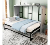 Soweiz cama Murphy, cama abatible de pared, cama plegable 90 x 200 cm, combinación de marco de metal y tablero de madera, con fijación a la pared con bloqueo, robusta y silenciosa, cama multifuncional
