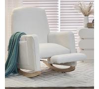 Soweiz Mecedora con taburete, sillón lounge con puf, mecedora de interior con respaldo alto, para sala de estar, tela teddy (Blanco, 67 x 126 x 98 cm)