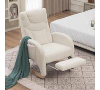 Soweiz Silla de salón con reposabrazos, sillón de relax, mecedora acolchada, silla acento para dormitorio, tela de peluche, capacidad de carga de 110 kg, 66 x 125 x 101 cm (blanco)
