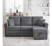 Soweiz Sofá de terciopelo con iluminación LED y puerto USB-C, reposapiés de almacenamiento, prácticos soportes para bebidas y bolsillos laterales, para salón, dormitorio u oficina, 194 x 73 x 81 cm