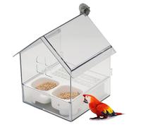 Sowhathow Pull-out External Parrot Feeder, Hanging Wild Bird Seed Platform with Squirrel Proof Metal Tray, Large Capacity Outdoor Feeders, Easy to Fill, Clean, for Finch and Hummingbird (White)
