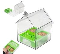 Sowhathow Pull-out External Parrot Feeder, Hanging Wild Bird Seed Platform with Squirrel Proof Metal Tray, Decorative Transparent Bird Bath Tub Easy to Fill (Green)