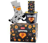 soxo Super Papa Calcetines Hombre Divertidos Algodon Regalos Originales Regalo Padre 40-45 Calcetines + Taza + llavero