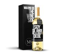 «Soy ese amor que la vida te debe» Mensaje en una Botella. Vino Blanco Premium Verdejo Joven + Gift Box. Etiqueta Negra PERSONALIZABLE