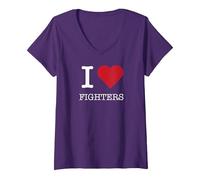 Soy Heart Fighters, me encantan los Luchadores Camiseta Cuello V, Mujer, Morado, L