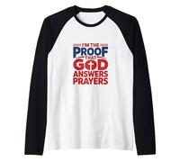 Soy la Prueba de Que Dios responde oraciones Diseño de fe Cristiana Camiseta Manga Raglan