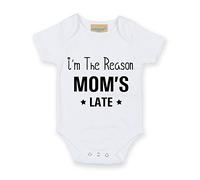 Soy la Razón por la tarde de mamá blanco manga corta Body y gorro para bebé nuevo bebé Funny azul azul Talla:6-12 meses