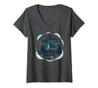 Soy Realmente una Sirena: fantasía caprichosa del océano Camiseta Cuello V, Mujer, Jaspeado Oscuro, XL