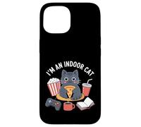 Soy un Gato de Interior Kawaii Gato Comiendo Pizza Jugando Juegos Carcasa para iPhone 15