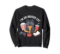 Soy un Gato de Interior Kawaii Gato Comiendo Pizza Jugando Juegos Sudadera