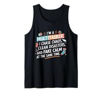 Soy un multitarea, persigo el caos, desastres limpios y falsa calma Camiseta sin Mangas