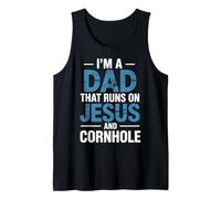 Soy un papá que corre sobre Jesús y Cornhole Camiseta sin Mangas