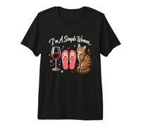 Soy una Mujer Sencilla, Chanclas de Vino, con Forma de Gato, Divertida, Amante del Verano Camiseta Premium