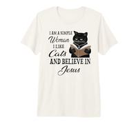 Soy una Mujer Sencilla Me Gustan los Gatos y Creo en Jesús Camiseta Premium