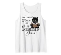 Soy una Mujer Sencilla Me Gustan los Gatos y Creo en Jesús Camiseta sin Mangas