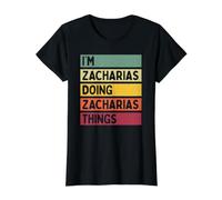 Soy Zacharias Haciendo Cosas de Zacharias Nombre Personalizado Divertido Camiseta gráfica económica, Mujer, Negro, L