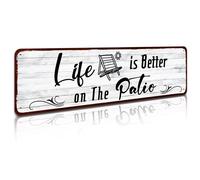 SOYAVE Patio Wall Decor Tin Plaque Sign for Home Bar Pub Porch Outdoor Living 4x16 Inches - Life is Better on The Patio