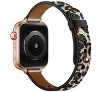 Soyeacrg Compatible con Apple Watch Correa 49 mm 45 mm 44 mm 42 mm 41 mm 40 mm 38 mm, correa delgada y elegante de cuero genuino para iWatch Series 9 8 7 6 5 4 3 2 1 SE Ultra 1 2,Leopard,38/40/41mm