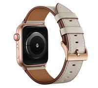 Soyeacrg Compatible con Apple Watch Correa 49mm 45mm 44mm 42mm 41mm 40mm 38mm, Correa de Cuero Genuino de Grano Superior para iWatch Series 9 8 SE 7 6 5 4 3 2 1 Ultra 2 1,White,42/44/45/49mm