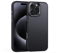 Soyeacrg Funda de Fibra de Carbono Real para iPhone 16 Pro Max/16 Pro/16 Plus/16, Compatible con MagSafe Ultrafino Grado aeronáutico Protector de Grado Militar Suave al Tacto,Black,16 Pro