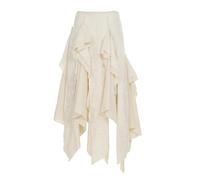 SOYNIA Faldas Mujer Encaje Patchwork Irregular Vacaciones Falda Larga Chic Fiesta Ropa De Playa Sólida Baggy Sexy Atuendos De Tiro Bajo M Beige
