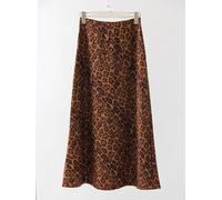 SOYNIA Faldas Mujer Falda Estampada Leopardo Larga Mujer Vintage A Line Faldas Marrones para Mujer Cálidas Faldas De Leopardo L Redcoffee