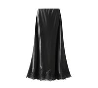 SOYNIA Faldas Mujer Falda Larga De Raso De Patchwork De Encaje para Mujer Elegante Moda De Cintura Alta Faldas Negras De Línea A L Negro