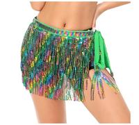 SOYNIA Faldas Mujer Falda para Mujer Mujer Party Club Belly Dance Bufanda Cadera Lentejuelas Falda Borla Talla Única Verde