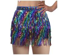 SOYNIA Faldas Mujer Falda para Mujer Mujer Party Club Belly Dance Bufanda Cadera Lentejuelas Falda Borla Talla Única Azul Cielo