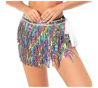 SOYNIA Faldas Mujer Falda para Mujer Mujer Party Club Belly Dance Hip Bufanda Lentejuelas Falda De Borla Talla Única Blanco