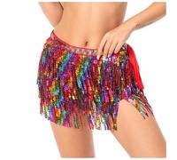 SOYNIA Faldas Mujer Falda para Mujer Mujer Party Club Belly Dance Hip Bufanda Lentejuelas Falda De Borla Talla Única Rojo