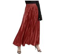 SOYNIA Faldas Mujer Falda Plisada De Mujer con Lentejuelas De Talla Grande Cintura Alta Big Swing Falda De Playa Dorada para Mujer XXL Rojo
