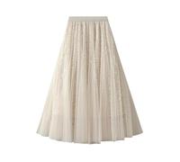 SOYNIA Faldas Mujer Faldas De Lentejuelas para Mujer Elegante A Line Falda Negra Brillante Faldas Largas De Mujer Malla Talla Única Albaricoque