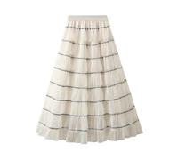 SOYNIA Faldas Mujer Faldas Largas De Línea A con Empalme De Malla De Lentejuelas para Mujer Falda De Tul De Cintura Alta Talla Única Apricot