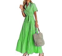 SOYNIA Vestidos De Fiesta Vestido Camisero Vestido Largo De Mujer Vestido Suelto De Manga Corta A Rayas Mezcla De Algodón Vestidos Largos A Rayas De Un Solo Pecho XL Verde